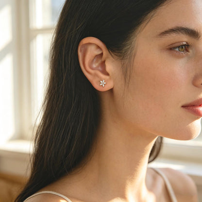 10pcs CZ Pave Flower Ear Posts: 18K Gold Plated Brass Stud Earrings (GB-3395)