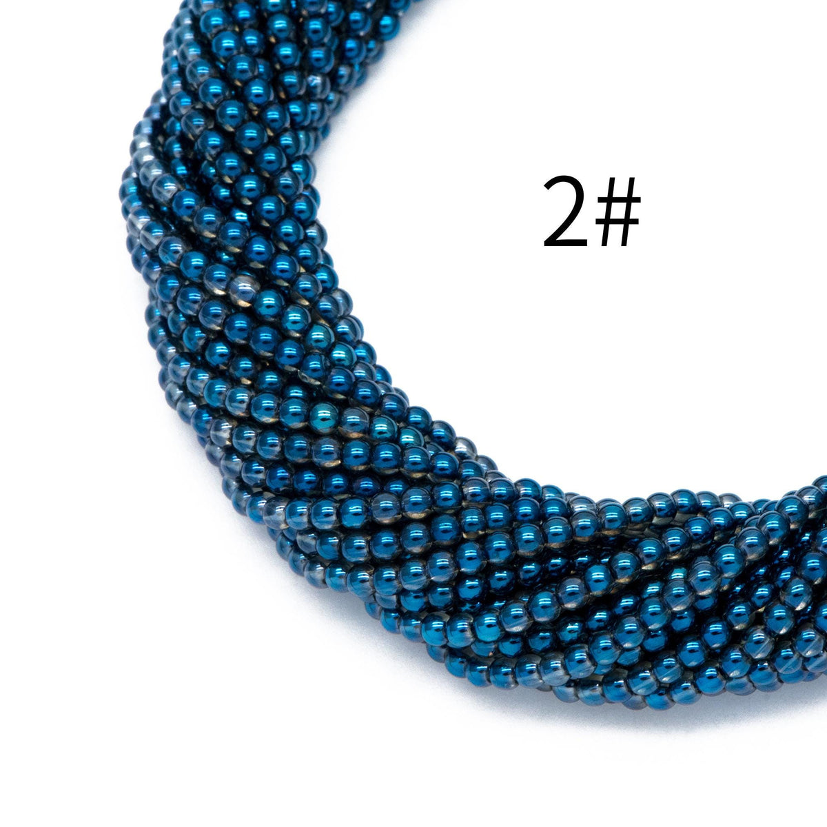 175pcs Smooth Round Glass beads 2mm, Metallic Color beads, 14" Strand (GM-038)