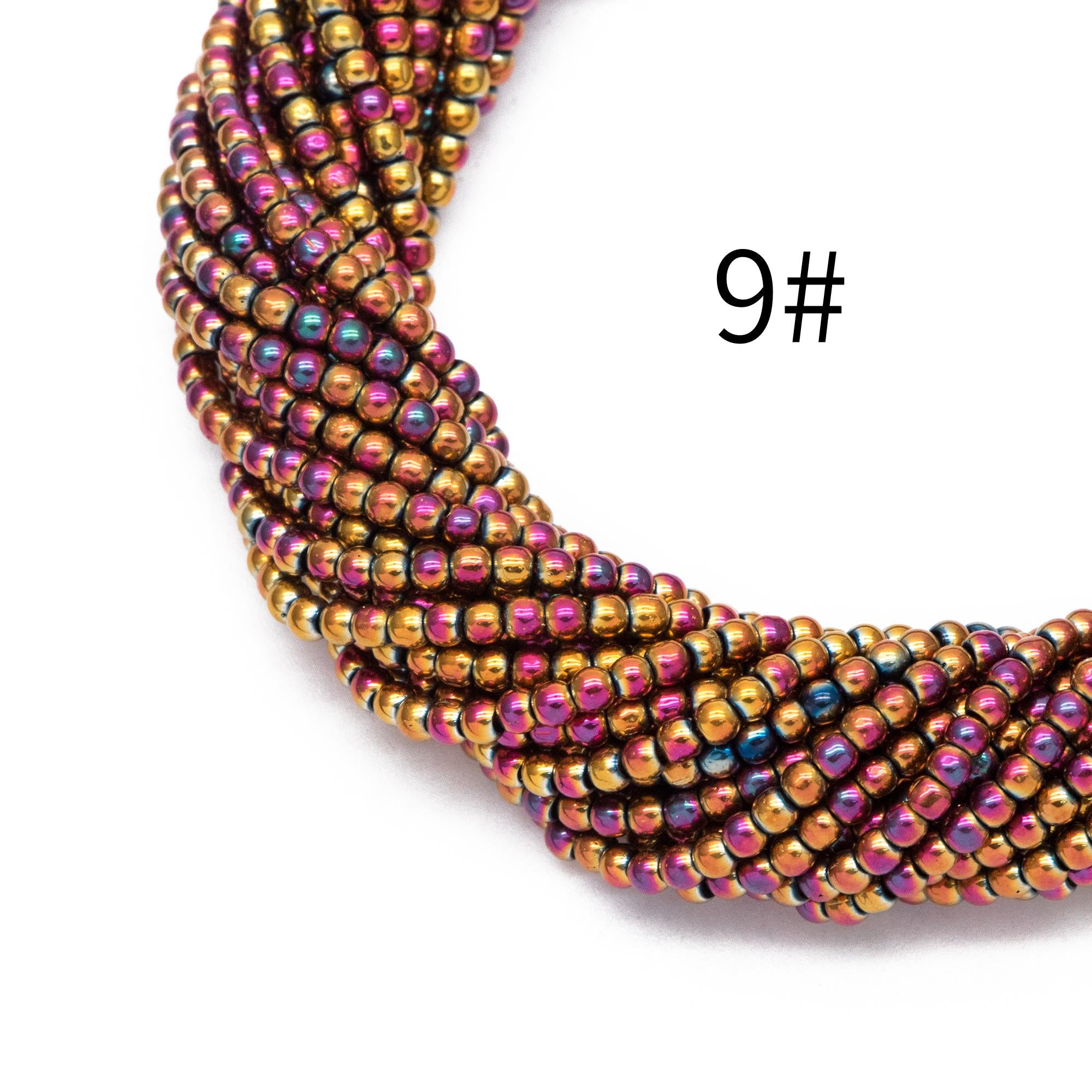175pcs Smooth Round Glass beads 2mm, Metallic Color beads, 14" Strand (GM-038)