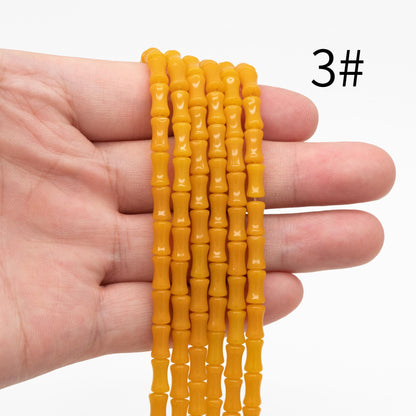 48pcs Smooth Tube Glass beads 4x8mm, Bamboo Shaped Crystal Beads, Multi Colors (GM-049)