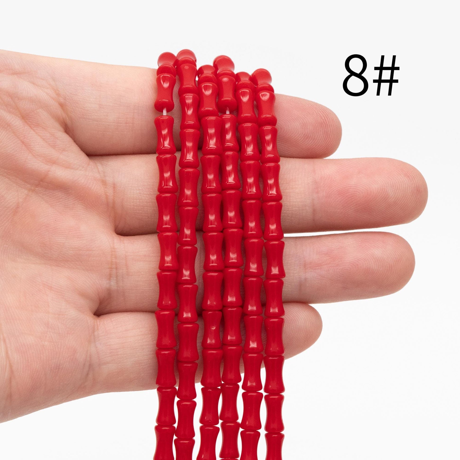 48pcs Smooth Tube Glass beads 4x8mm, Bamboo Shaped Crystal Beads, Multi Colors (GM-049)