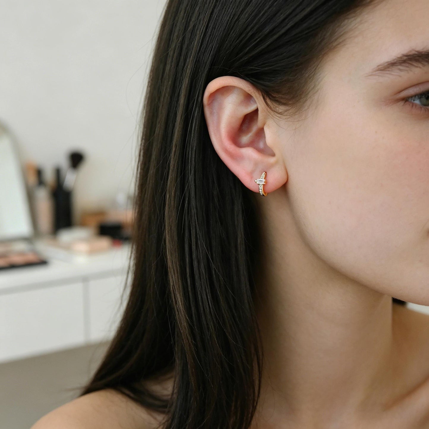 4pcs CZ Pave Tiny Hoop Earrings , Dainty Huggie Earrings, Minimalist Earring, Small Gold Hoops Earring (GB-3477)