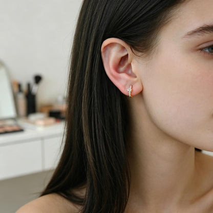 4pcs CZ Pave Tiny Hoop Earrings , Dainty Huggie Earrings, Minimalist Earring, Small Gold Hoops Earring (GB-3477)