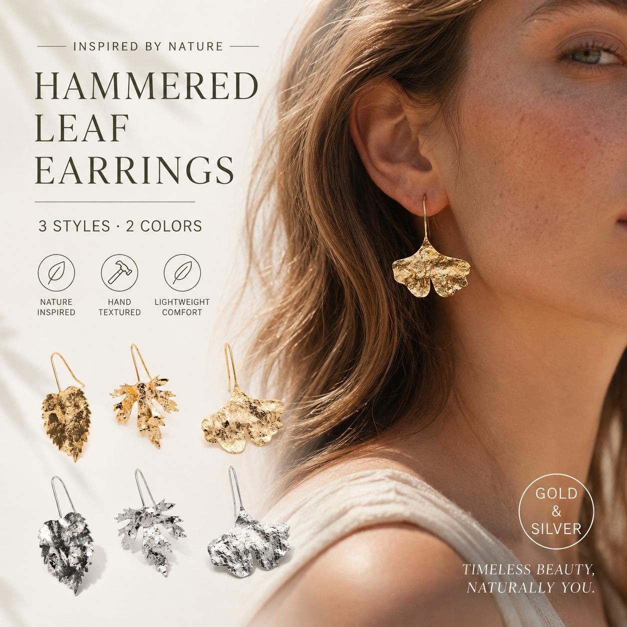 4pcs Gold/ Silver Tone Leaf Ear Hooks, Simple Earwires Earring Components (GB-3323)