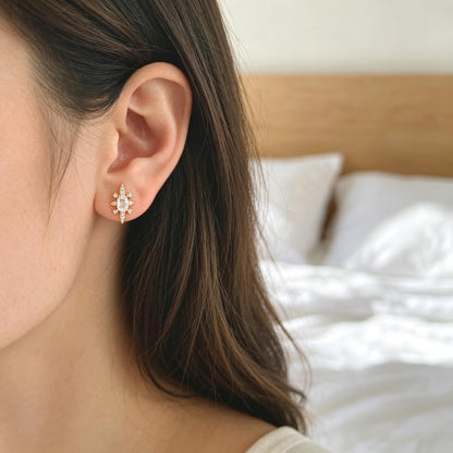 4pcs CZ Pave Dainty Geometric Stud Earrings, 18K Gold Plated Brass, Cubic Zirconia Earrings (GB-3633)