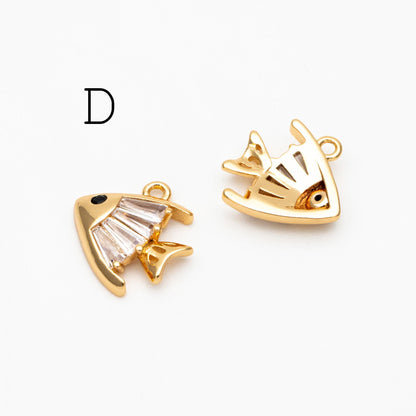 4pcs CZ Pave Gold/ Silver Tiny Marine Animal Charm, Ocean Charm, Earring Charm, Beach Jewelry (GB-3781)