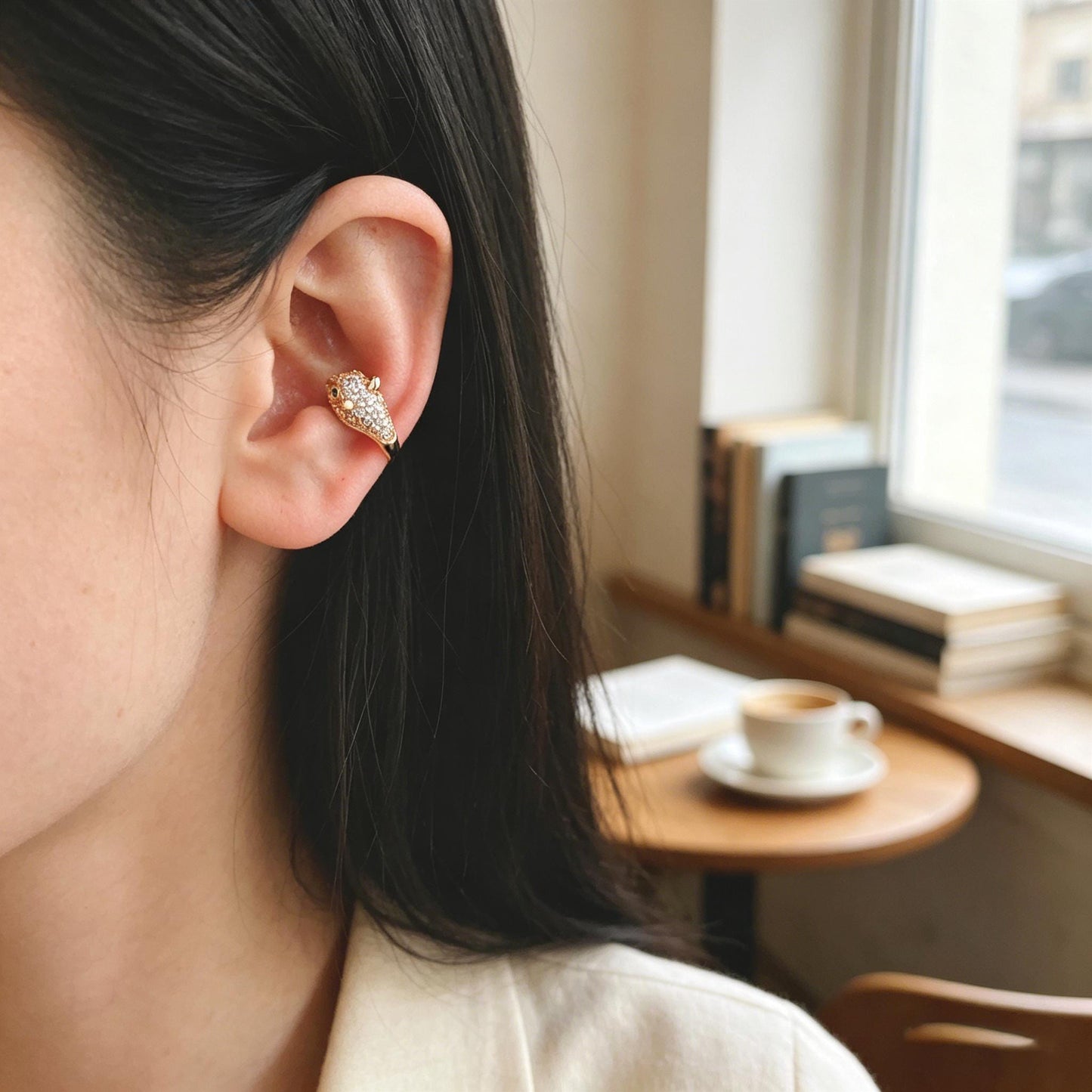 2pcs CZ Pave Gold Ear Cuff, Cartilage, Dainty Earcuff Earring (GB-1665)