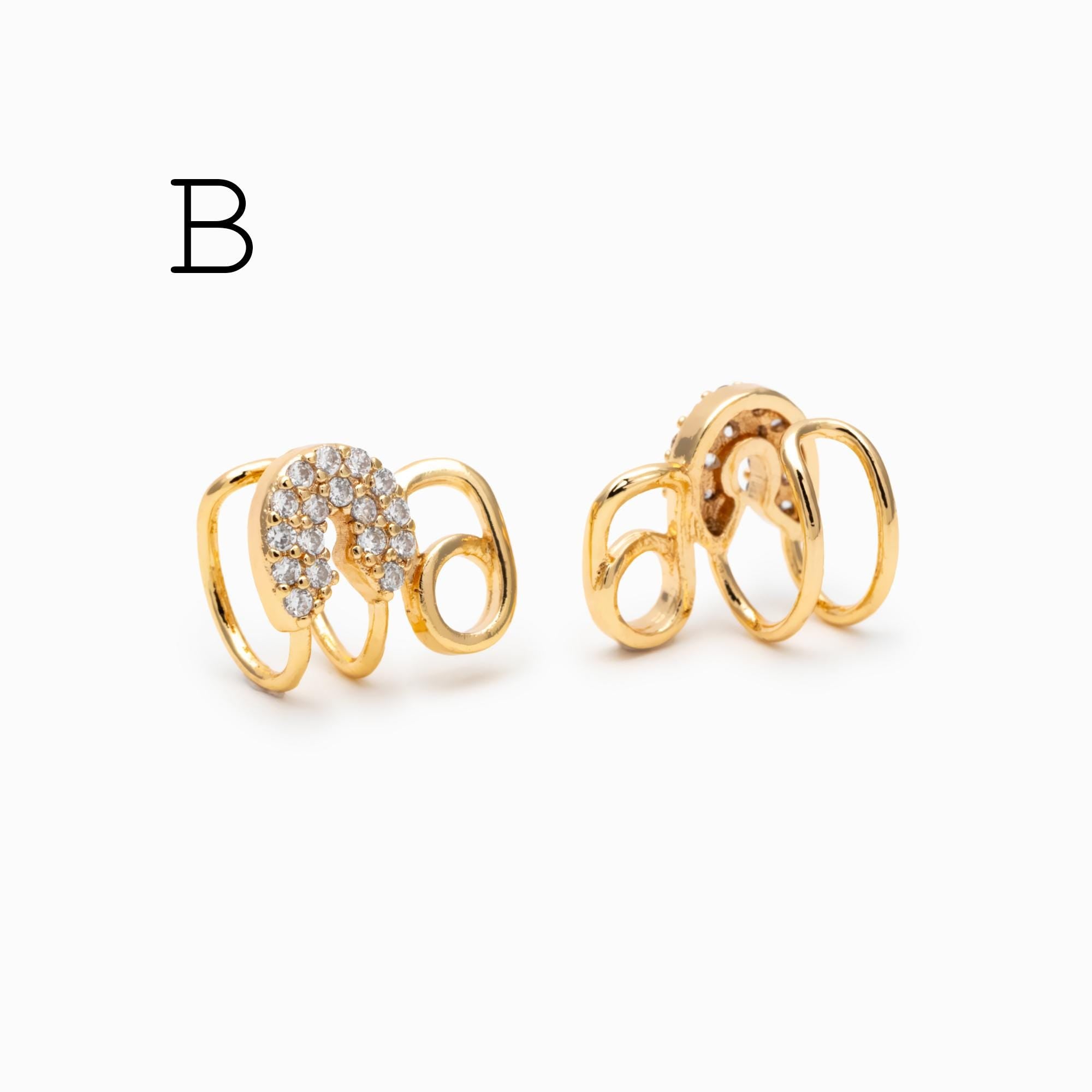 4pcs CZ Pave Gold Ear Cuffs, Dainty Ear Cuff, Delicate Ear Cuff, Ear Cuff No Piercing (GB-1335)