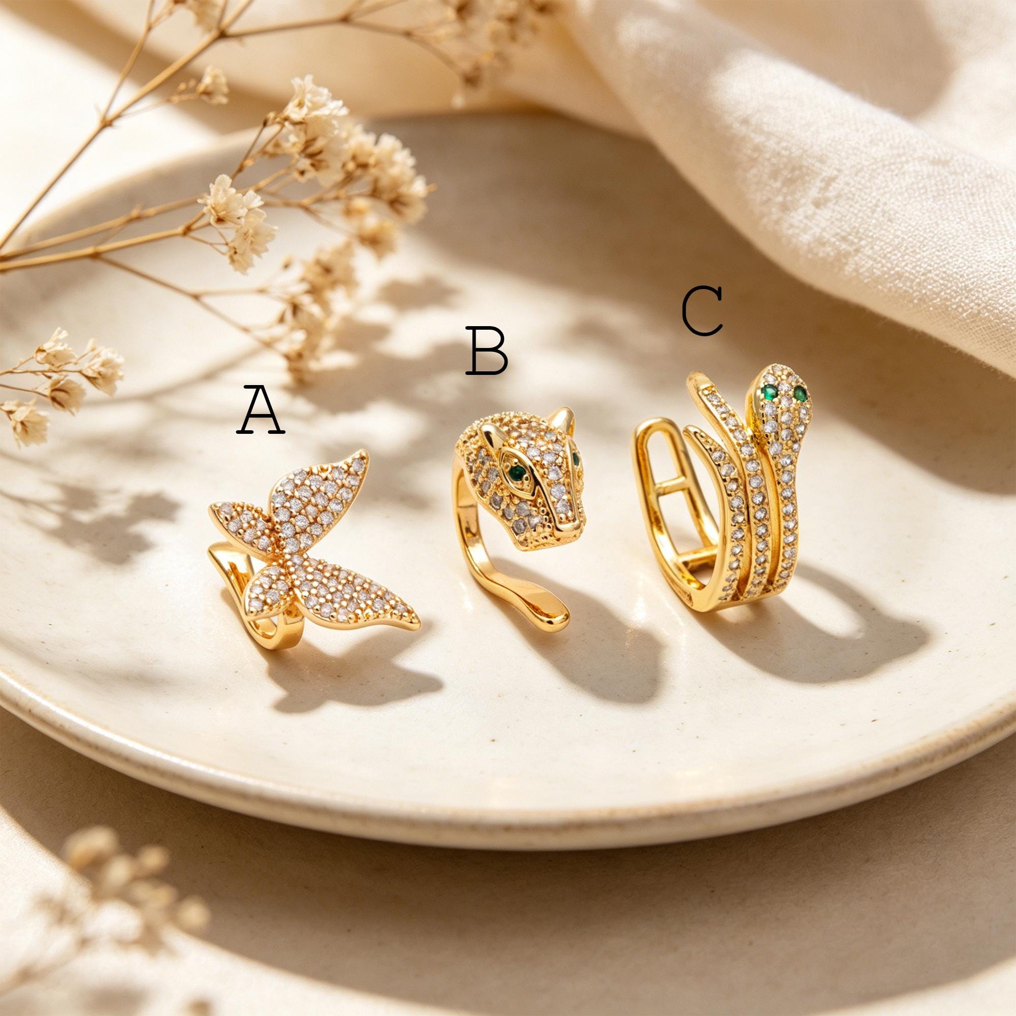 2pcs CZ Pave Gold Ear Cuff, Cartilage, Dainty Earcuff Earring (GB-1665)