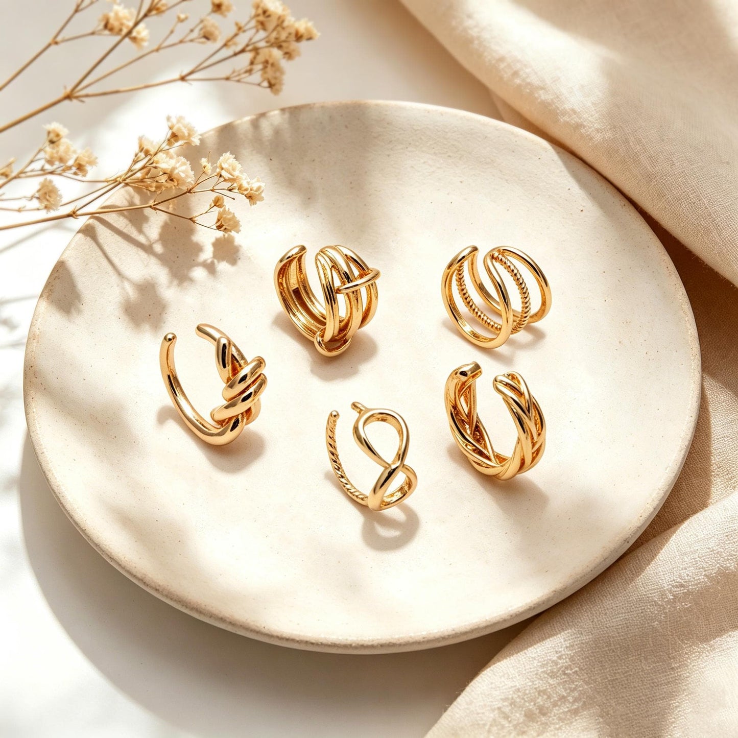 10pcs Gold Ear Cuff, Cartilage Ear Cuff, Gold Plated Ear Cuff, Knot Ear Cuff, Cartilage Earrings (GB-2121)