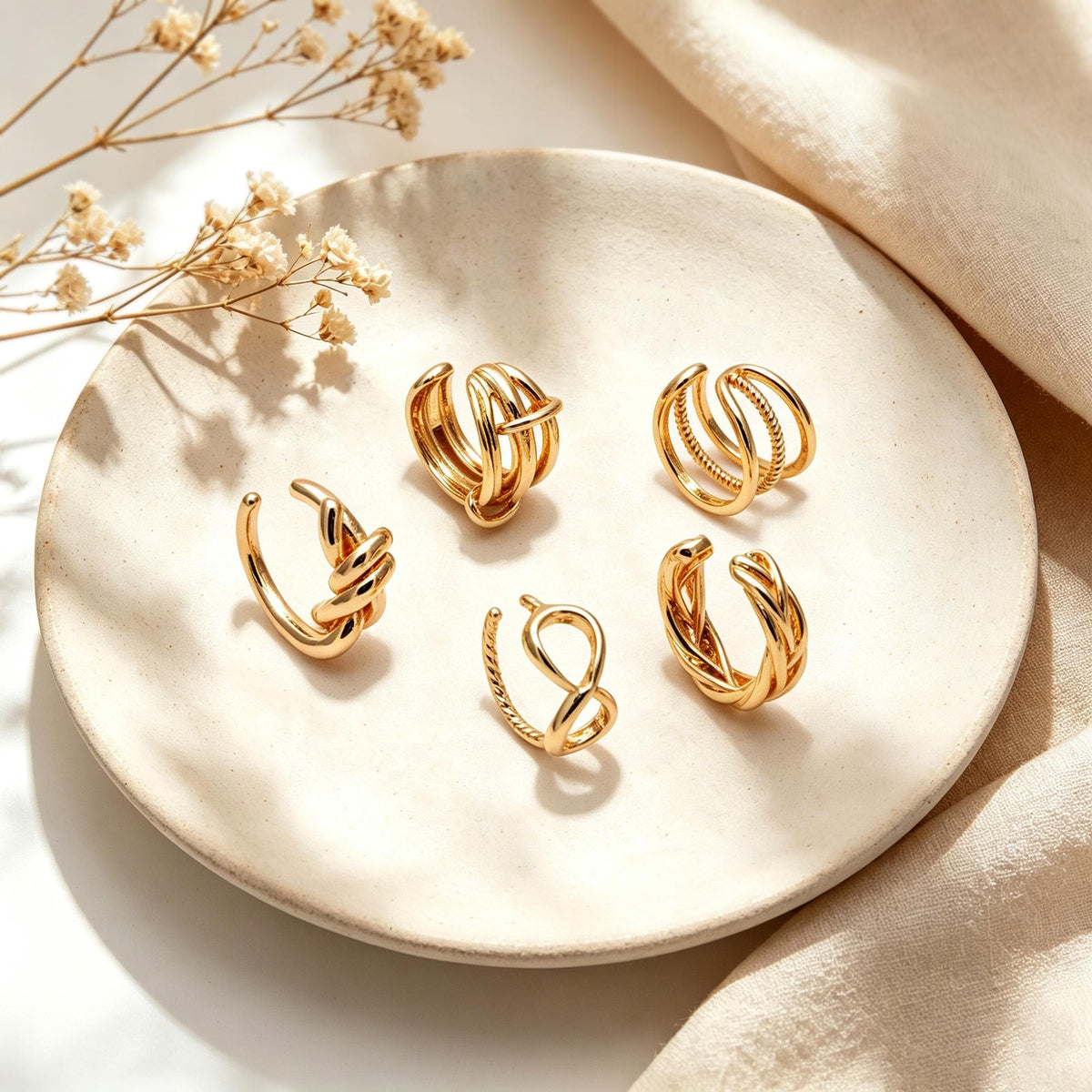 10pcs Gold Ear Cuff, Cartilage Ear Cuff, Gold Plated Ear Cuff, Knot Ear Cuff, Cartilage Earrings (GB-2121)