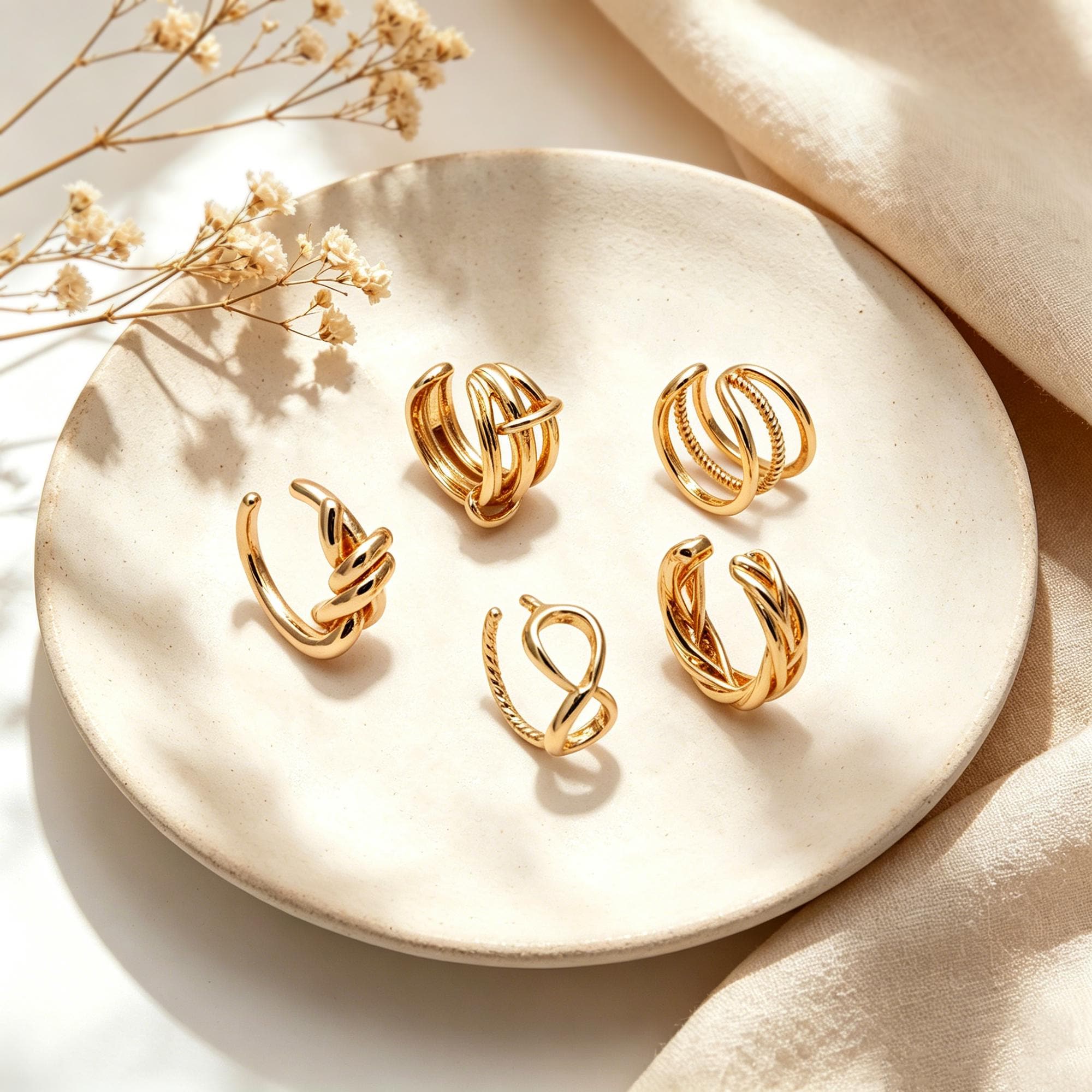 10pcs Gold Ear Cuff, Cartilage Ear Cuff, Gold Plated Ear Cuff, Knot Ear Cuff, Cartilage Earrings (GB-2121)