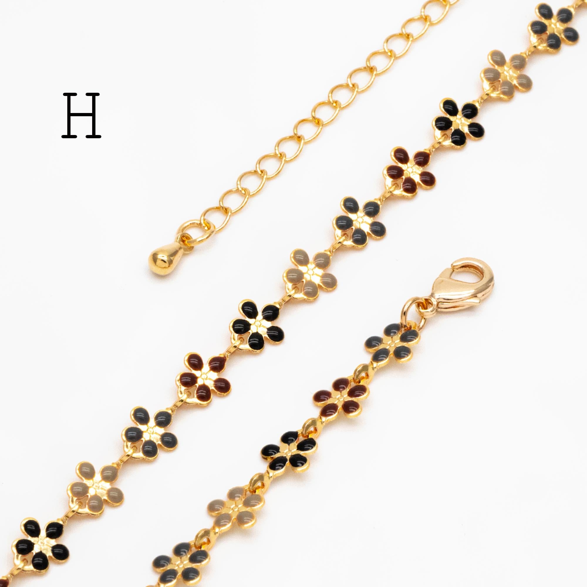 Gold plated Enamel Flower Chain, Finished Bracelet/ Anklet/ Necklace with Extender Chain, 16-18 inch Adjustable, Ready to Wear (#LK-581)