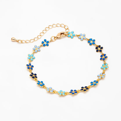 Gold plated Enamel Flower Chain, Finished Bracelet/ Anklet/ Necklace with Extender Chain, 16-18 inch Adjustable, Ready to Wear (#LK-581)