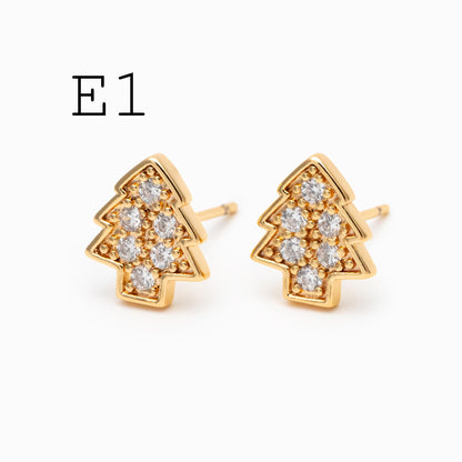 4pcs Gold/ Rhodium plated Brass Christmas Stud Earrings (GB-139)