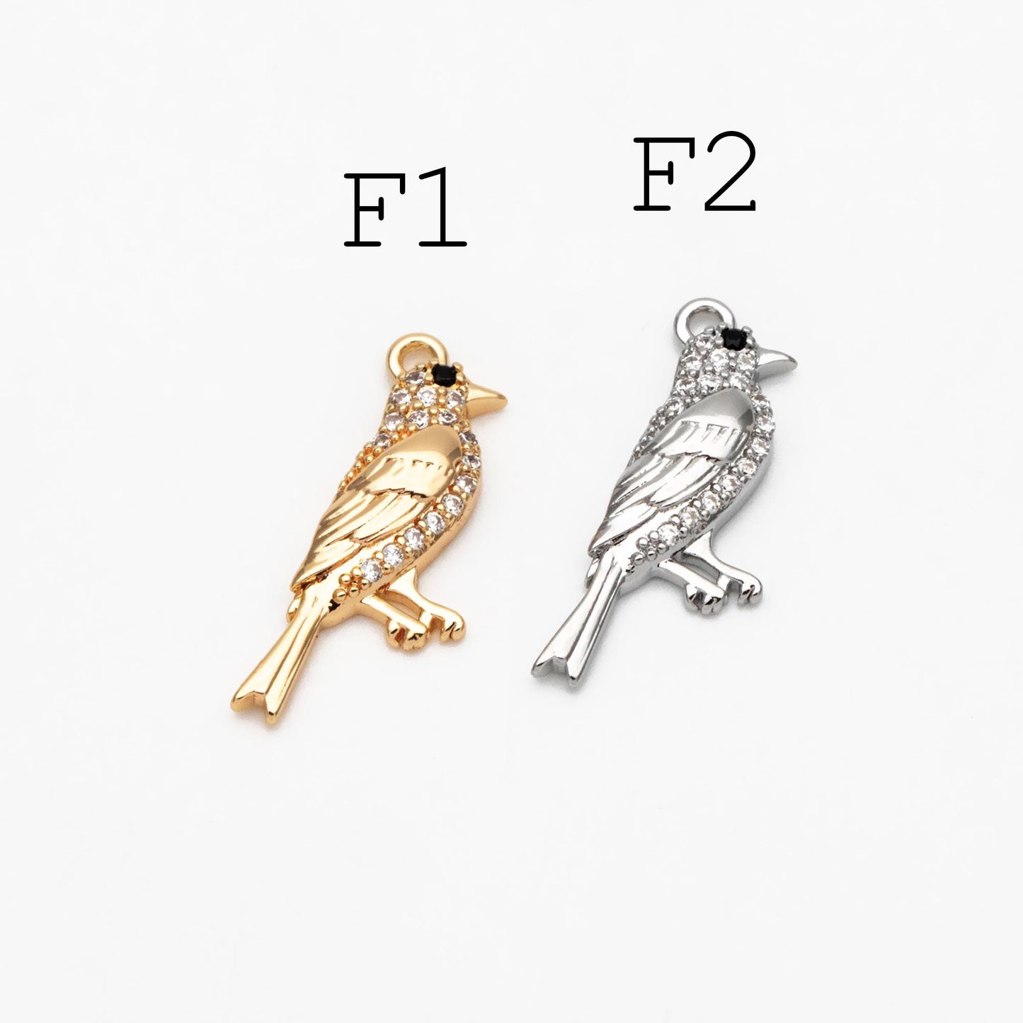 4pcs CZ Pave Gold/ Silver Tone Bird Charms, Real Gold/ Rhodium plated Brass Bird Pendant (GB-1480)