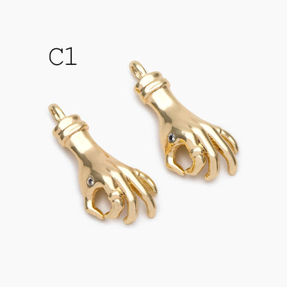 4pcs Gold/ Silver Hand Charms, Gold/ Rhodium plated Brass, DIY Jewelry Making Supplies (GB-4156)