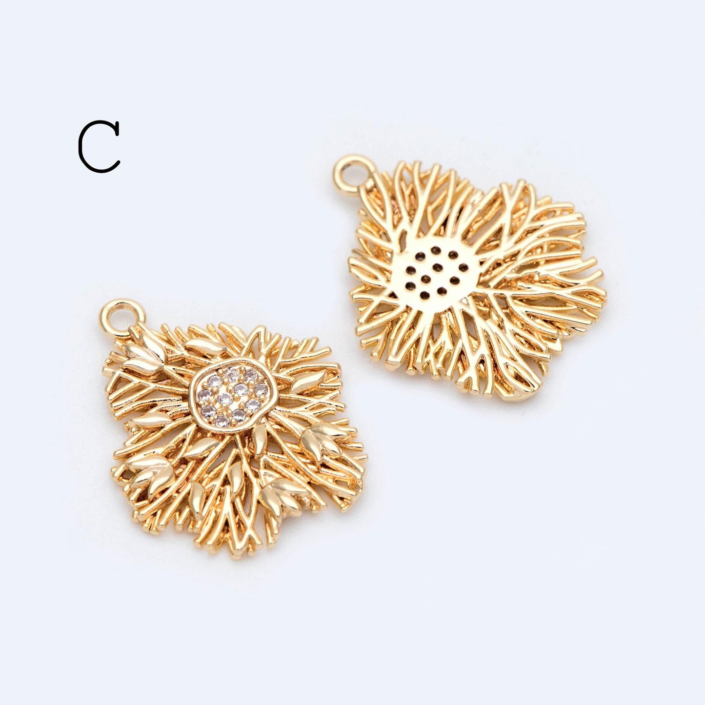 4pcs CZ Pave Gold Filigree Charms, Gold plated Brass, Earring Necklace Pendants (GB-1117)