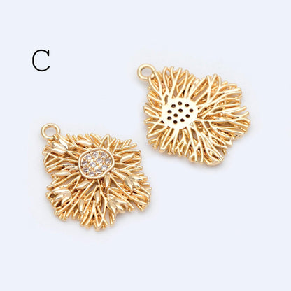 4pcs CZ Pave Gold Filigree Charms, Gold plated Brass, Earring Necklace Pendants (GB-1117)