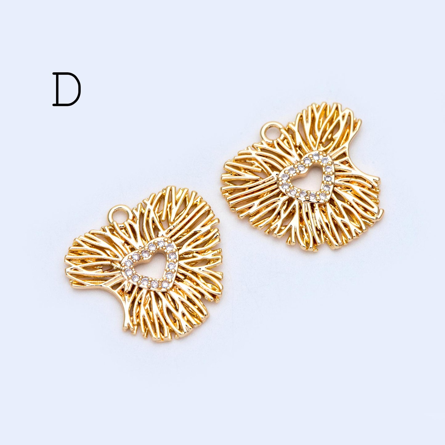 4pcs CZ Pave Gold Filigree Charms, Gold plated Brass, Earring Necklace Pendants (GB-1117)