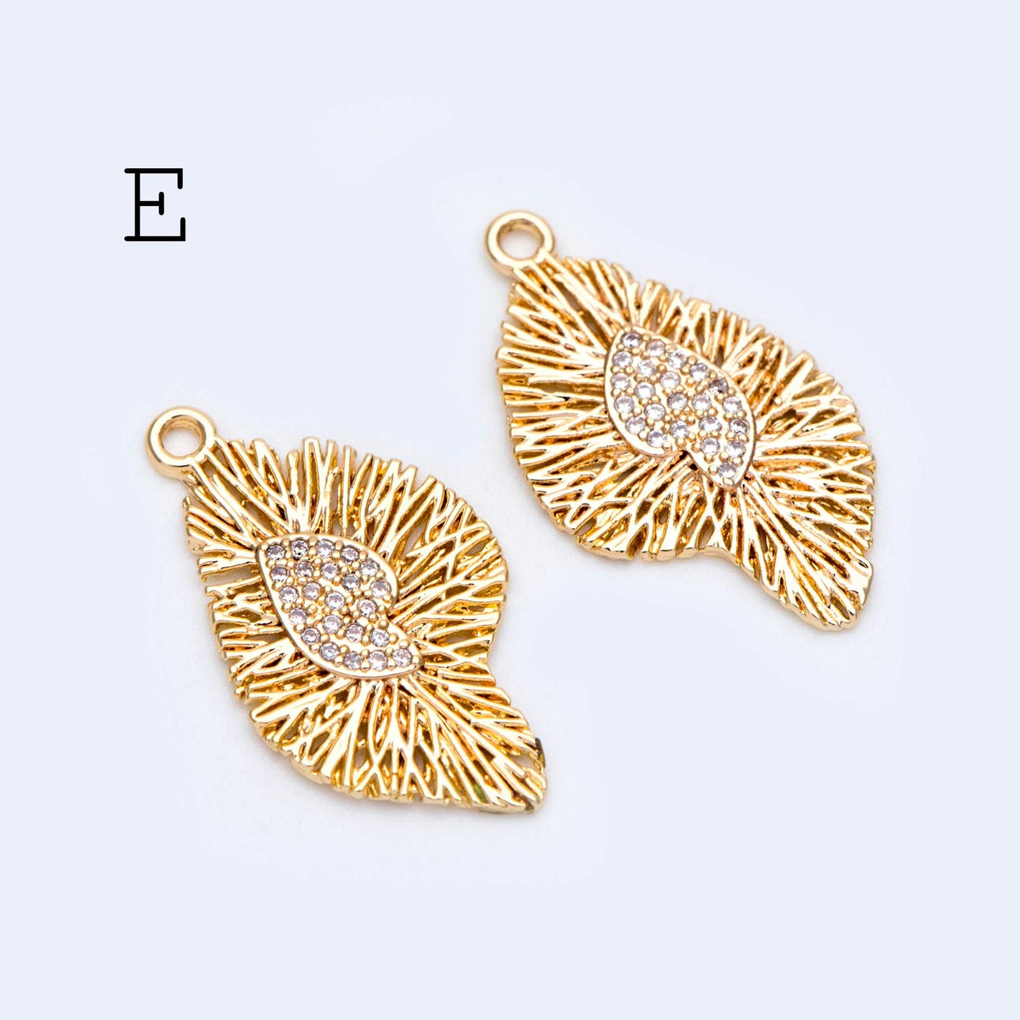 4pcs CZ Pave Gold Filigree Charms, Gold plated Brass, Earring Necklace Pendants (GB-1117)