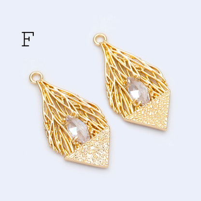 4pcs CZ Pave Gold Filigree Charms, Gold plated Brass, Earring Necklace Pendants (GB-1117)
