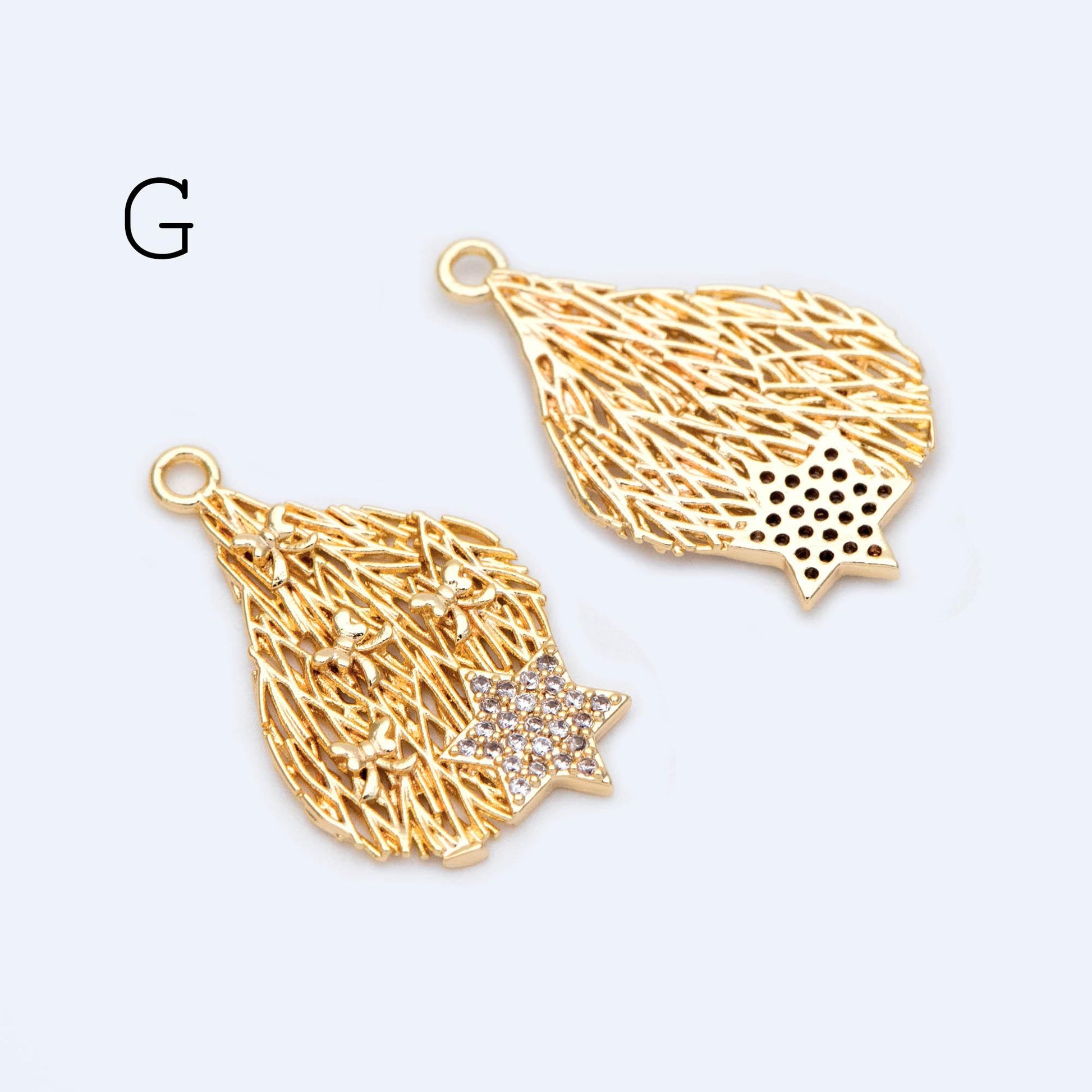 4pcs CZ Pave Gold Filigree Charms, Gold plated Brass, Earring Necklace Pendants (GB-1117)