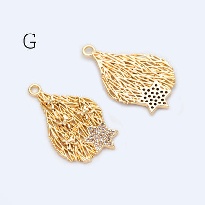 4pcs CZ Pave Gold Filigree Charms, Gold plated Brass, Earring Necklace Pendants (GB-1117)