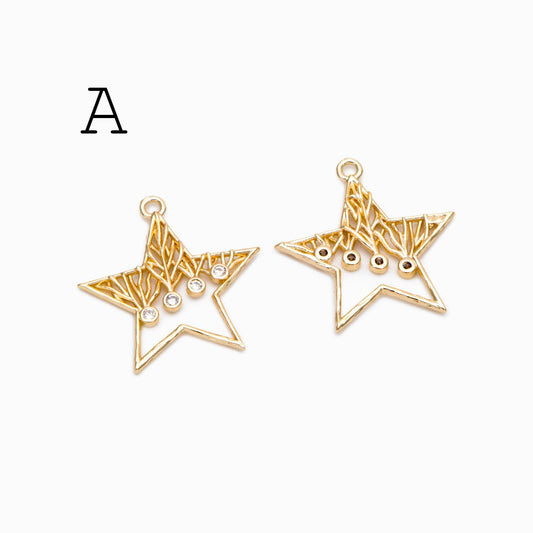 4pcs CZ Pave Geometric Charms: 18K Gold/Rhodium Plated Brass, DIY Jewelry Pendants (GB-2273)