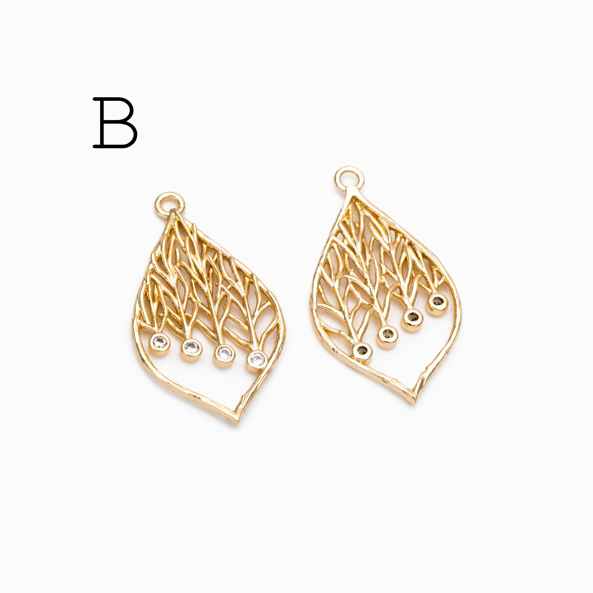 4pcs CZ Pave Geometric Charms: 18K Gold/Rhodium Plated Brass, DIY Jewelry Pendants (GB-2273)