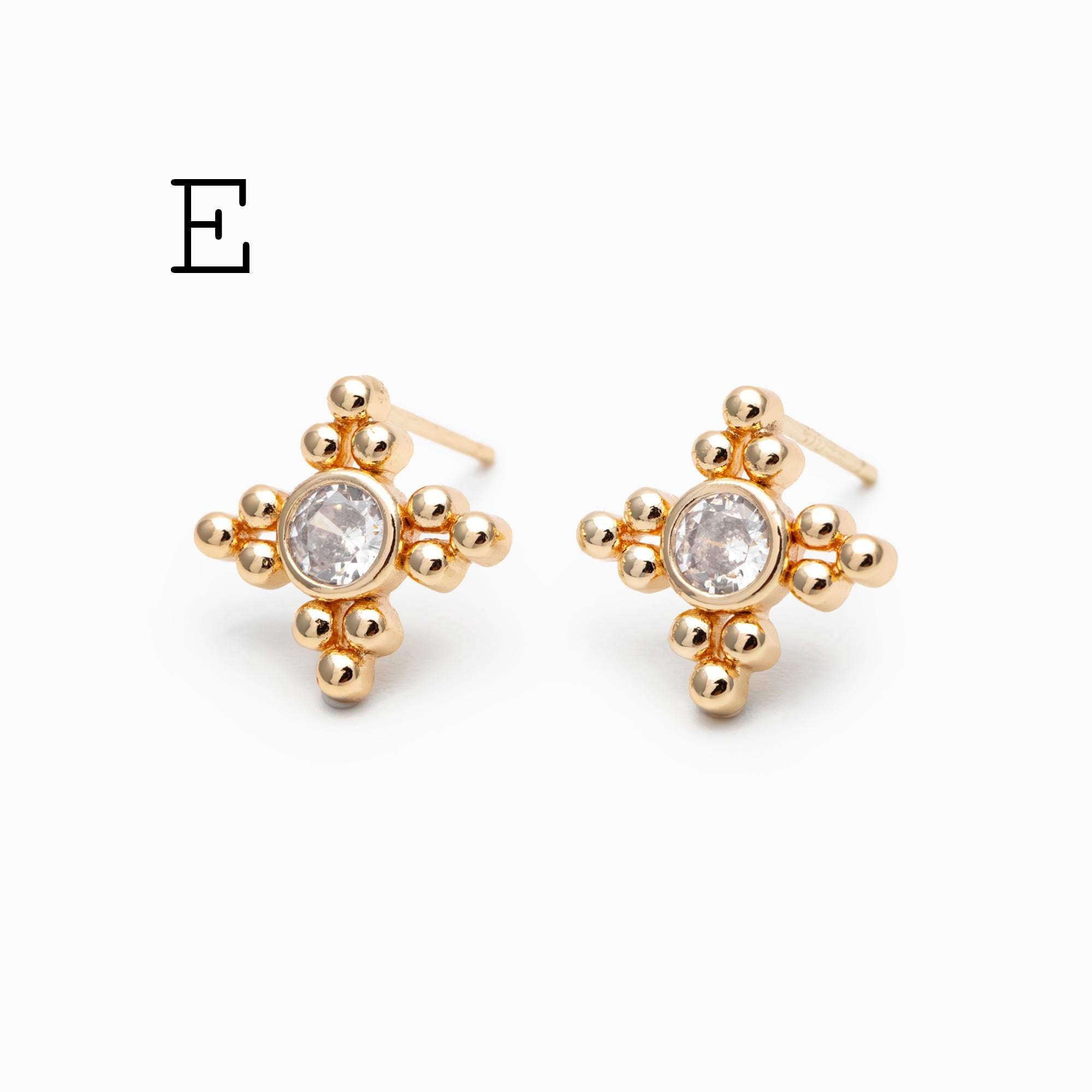10pcs CZ Pave Geometric Earrings , Gold Plated Brass Dainty Stud Earrings (GB-3526)