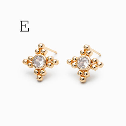 10pcs CZ Pave Geometric Earrings , Gold Plated Brass Dainty Stud Earrings (GB-3526)
