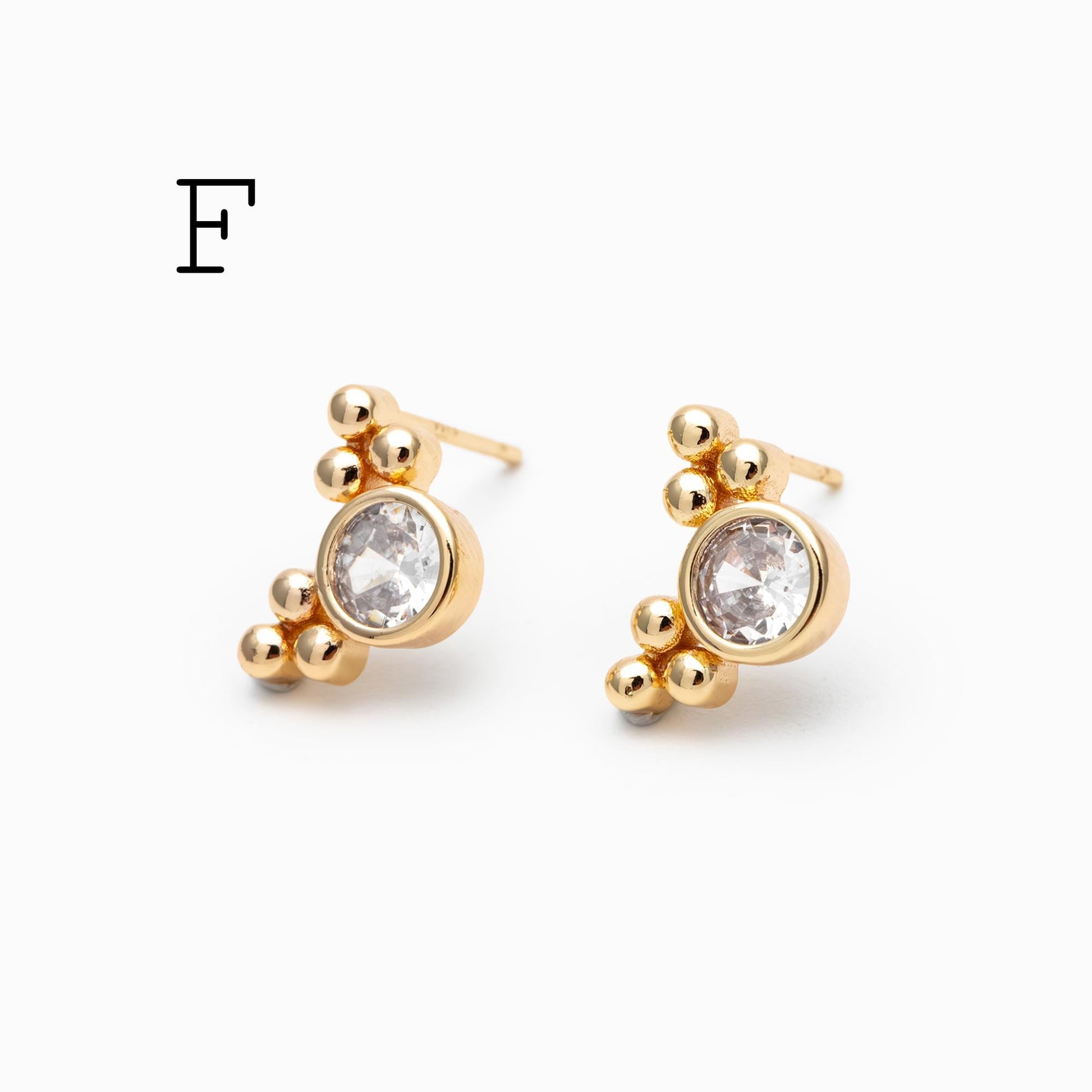 10pcs CZ Pave Geometric Earrings , Gold Plated Brass Dainty Stud Earrings (GB-3526)