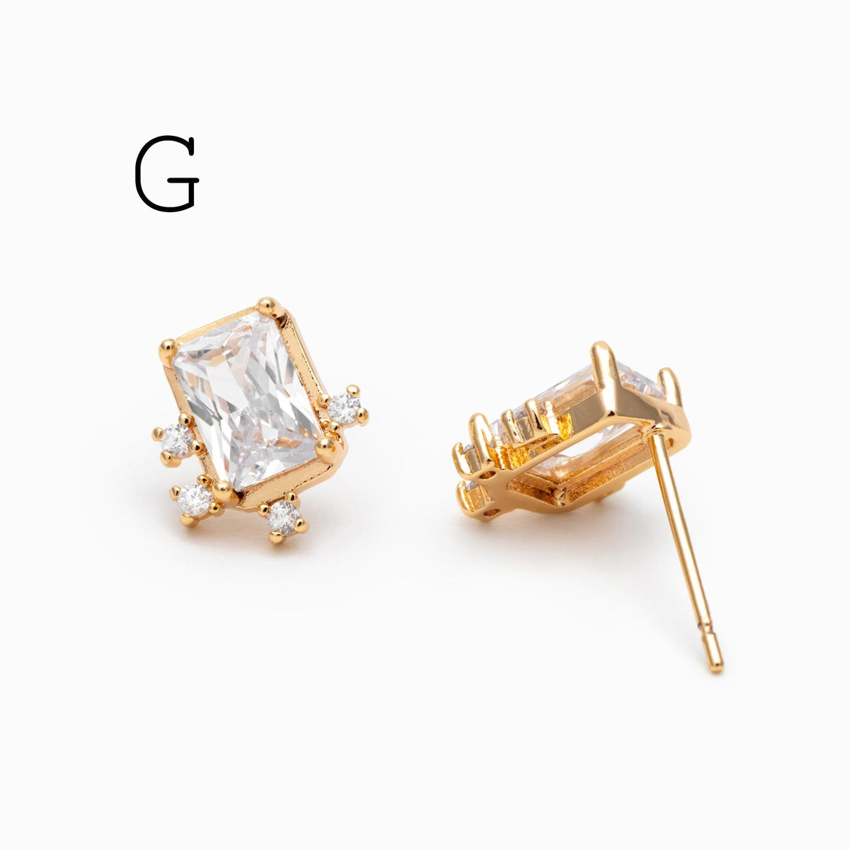 4pcs CZ Pave Dainty Geometric Stud Earrings, 18K Gold Plated Brass, Cubic Zirconia Earrings (GB-3633)