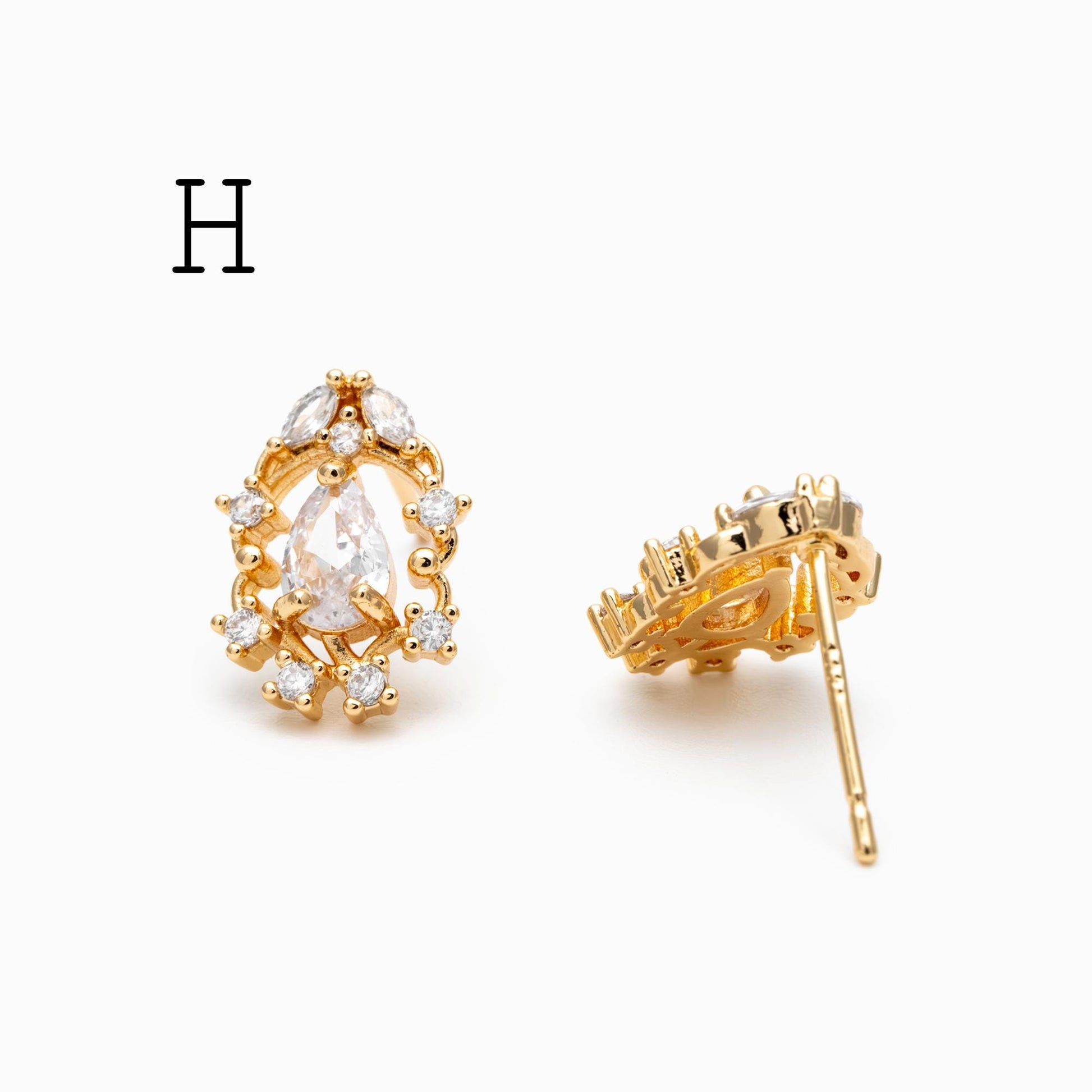 4pcs CZ Pave Dainty Geometric Stud Earrings, 18K Gold Plated Brass, Cubic Zirconia Earrings (GB-3633)