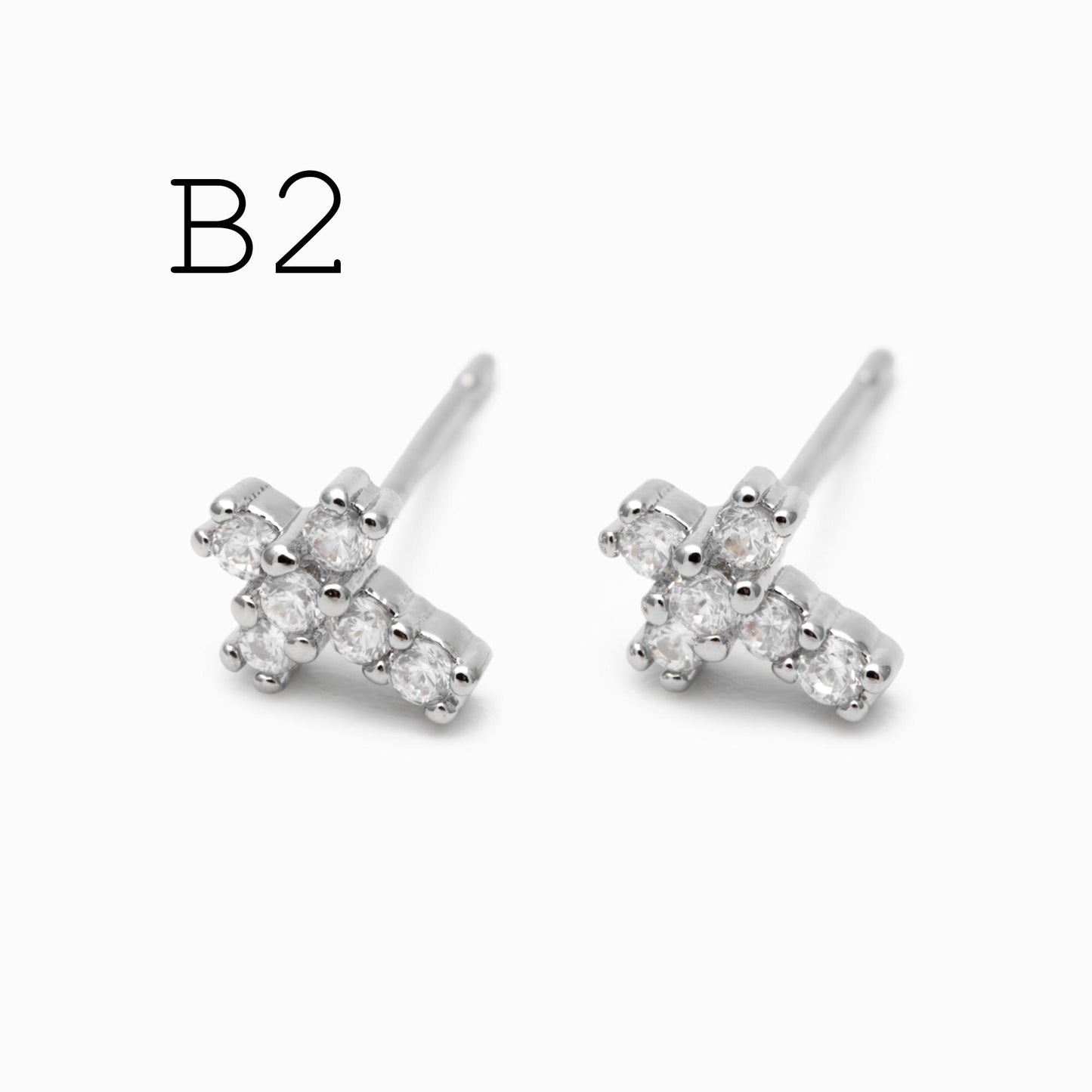 4pcs CZ Pave Gold Cross Earrings, Gold Plated Brass Dainty Cross Stud Earring (#GB-3637)
