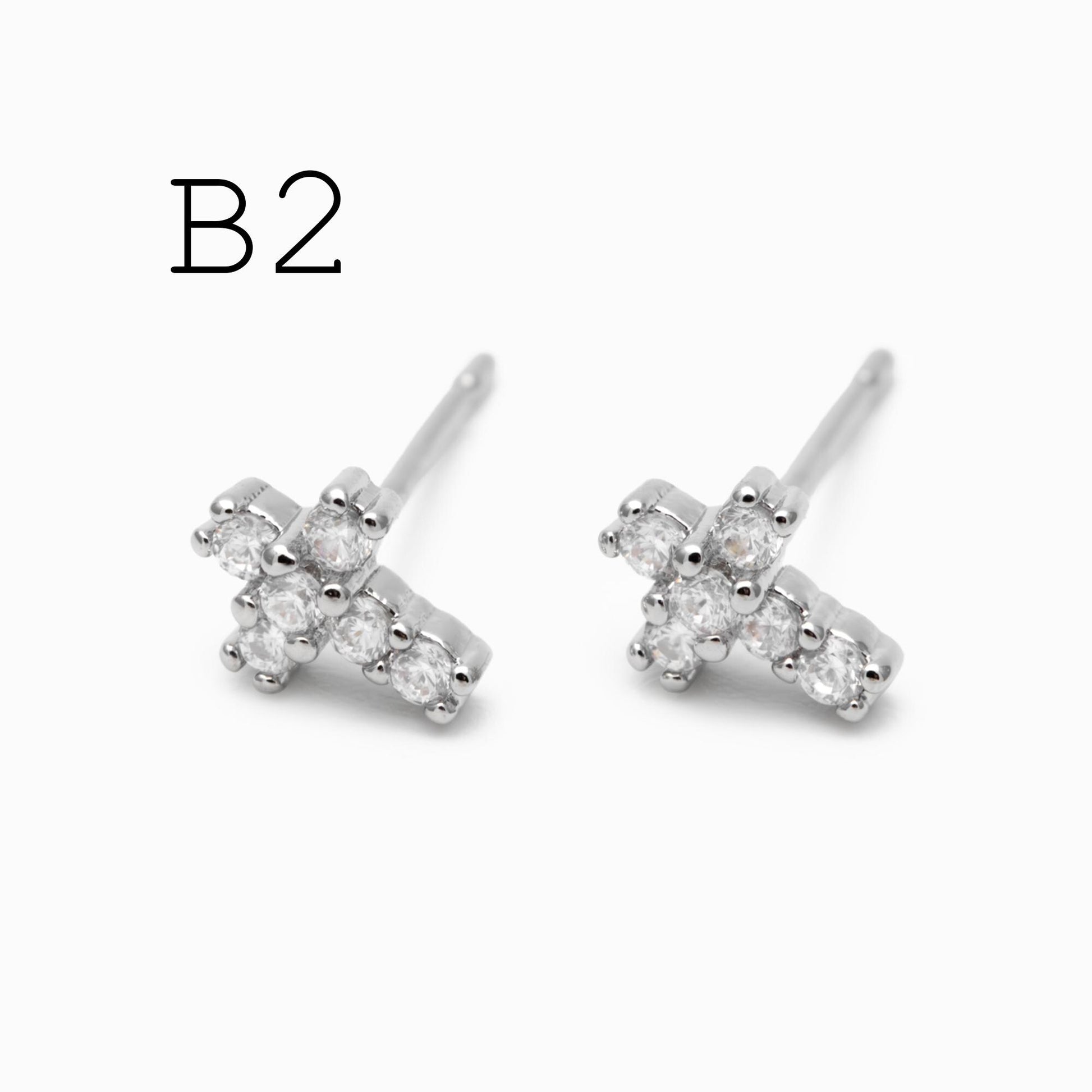 4pcs CZ Pave Gold Cross Earrings, Gold Plated Brass Dainty Cross Stud Earring (#GB-3637)