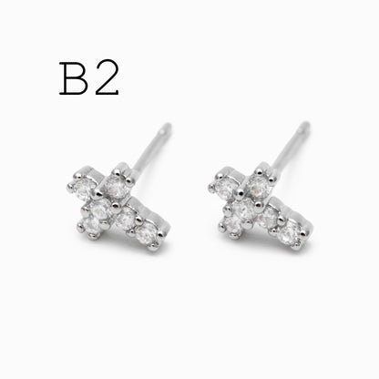 4pcs CZ Pave Gold Cross Earrings, Gold Plated Brass Dainty Cross Stud Earring (#GB-3637)