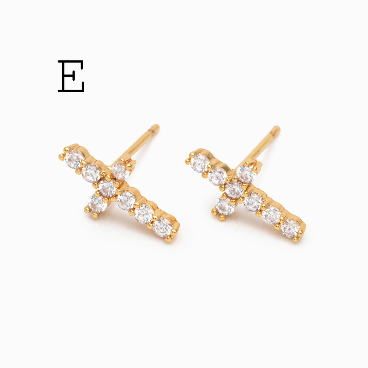 4pcs CZ Pave Gold Cross Earrings, Gold Plated Brass Dainty Cross Stud Earring (#GB-3637)