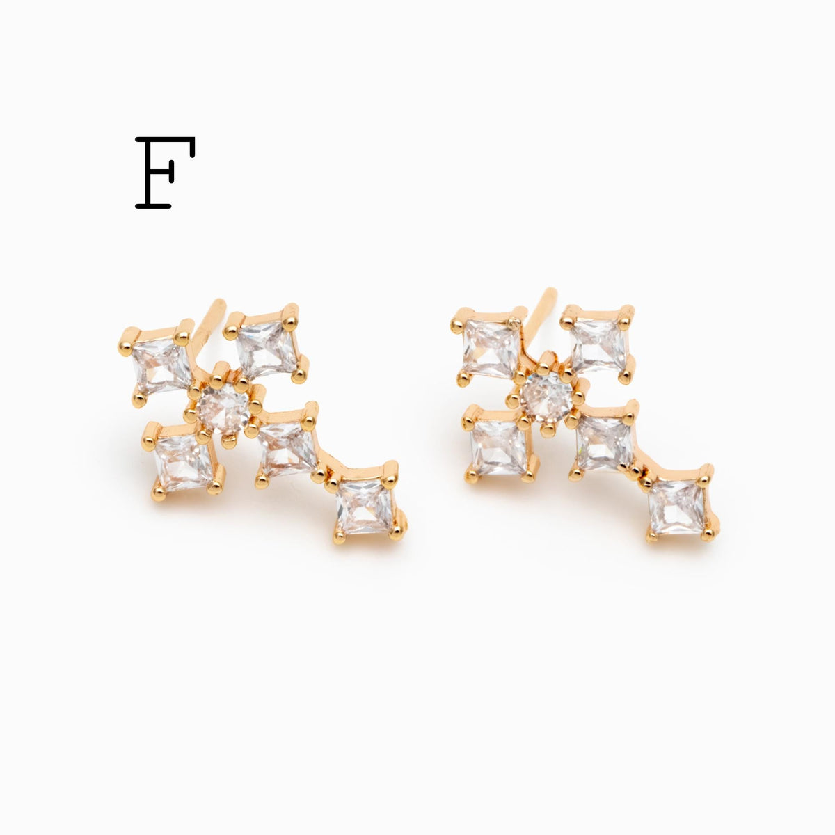 4pcs CZ Pave Gold Cross Earrings, Gold Plated Brass Dainty Cross Stud Earring (#GB-3637)