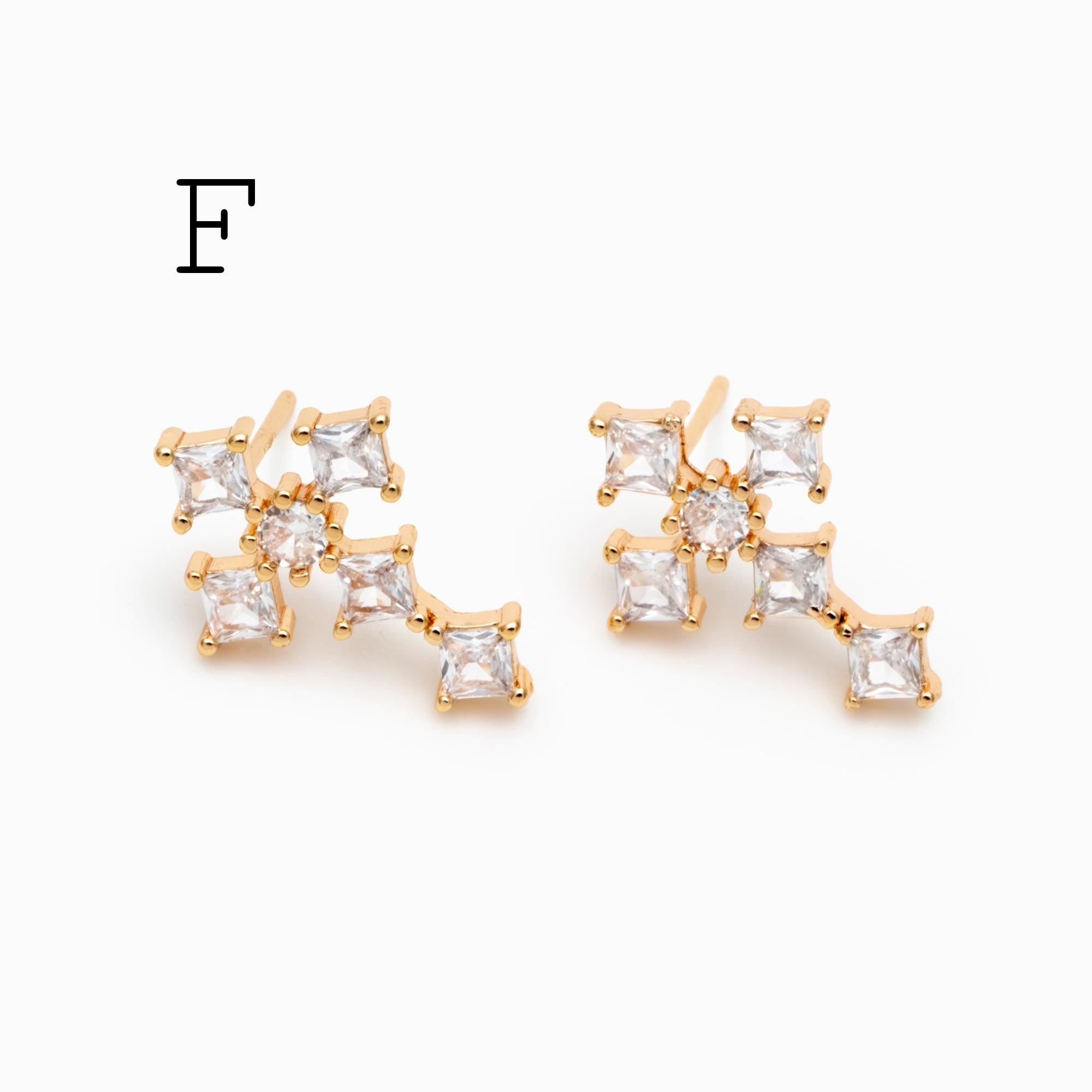 4pcs CZ Pave Gold Cross Earrings, Gold Plated Brass Dainty Cross Stud Earring (#GB-3637)