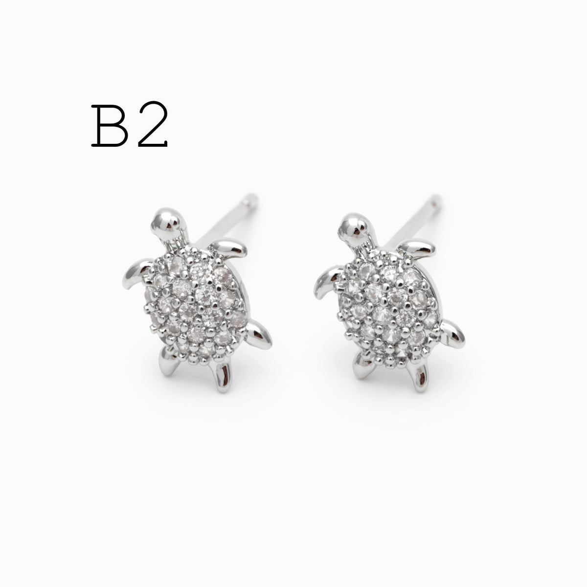 10pcs CZ Pave Gold/ Silver Tone Turtle Earrings, Gold/ Rhodium Plated Brass, Minimalist Stud Earrings (GB-3845)