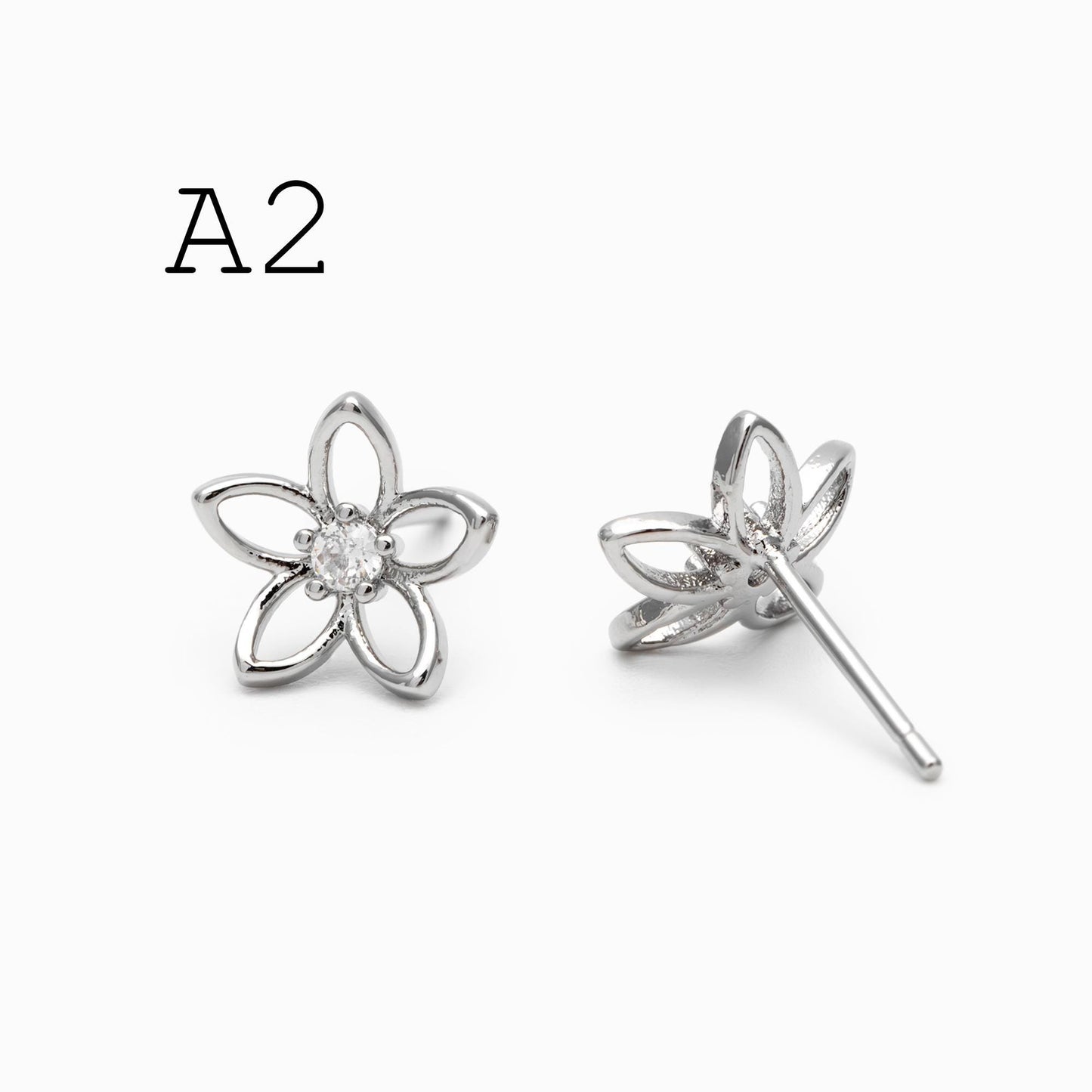 10pcs Gold/ Silver Hollow Flower Butterfly Stud Earrings, Gold/ Rhodium plated Brass, Jewelry Supplies (GB-4323)