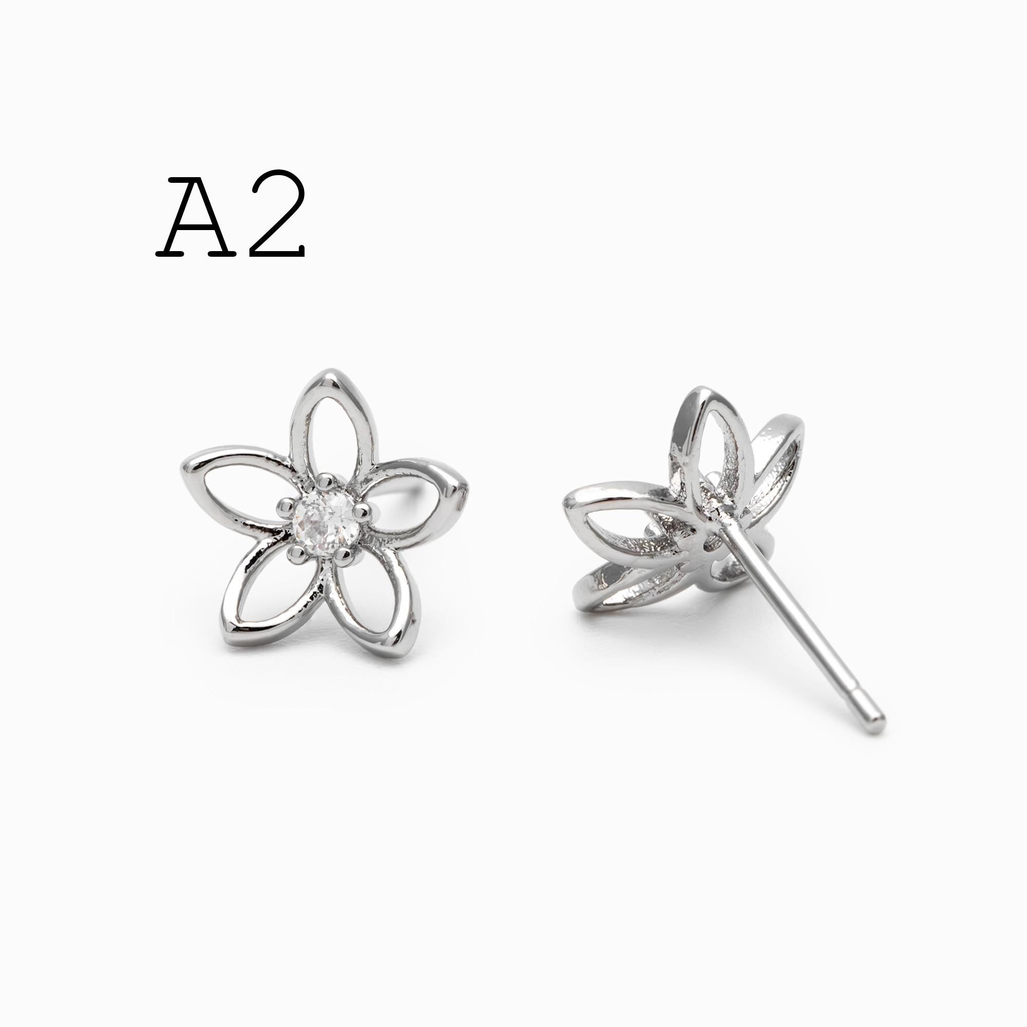 10pcs Gold/ Silver Hollow Flower Butterfly Stud Earrings, Gold/ Rhodium plated Brass, Jewelry Supplies (GB-4323)