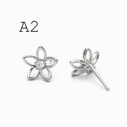 10pcs Gold/ Silver Hollow Flower Butterfly Stud Earrings, Gold/ Rhodium plated Brass, Jewelry Supplies (GB-4323)