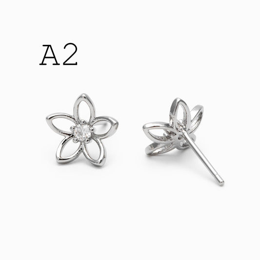10pcs Gold/ Silver Hollow Flower Butterfly Stud Earrings, Gold/ Rhodium plated Brass, Jewelry Supplies (GB-4323)