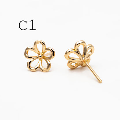 10pcs Gold/ Silver Hollow Flower Butterfly Stud Earrings, Gold/ Rhodium plated Brass, Jewelry Supplies (GB-4323)