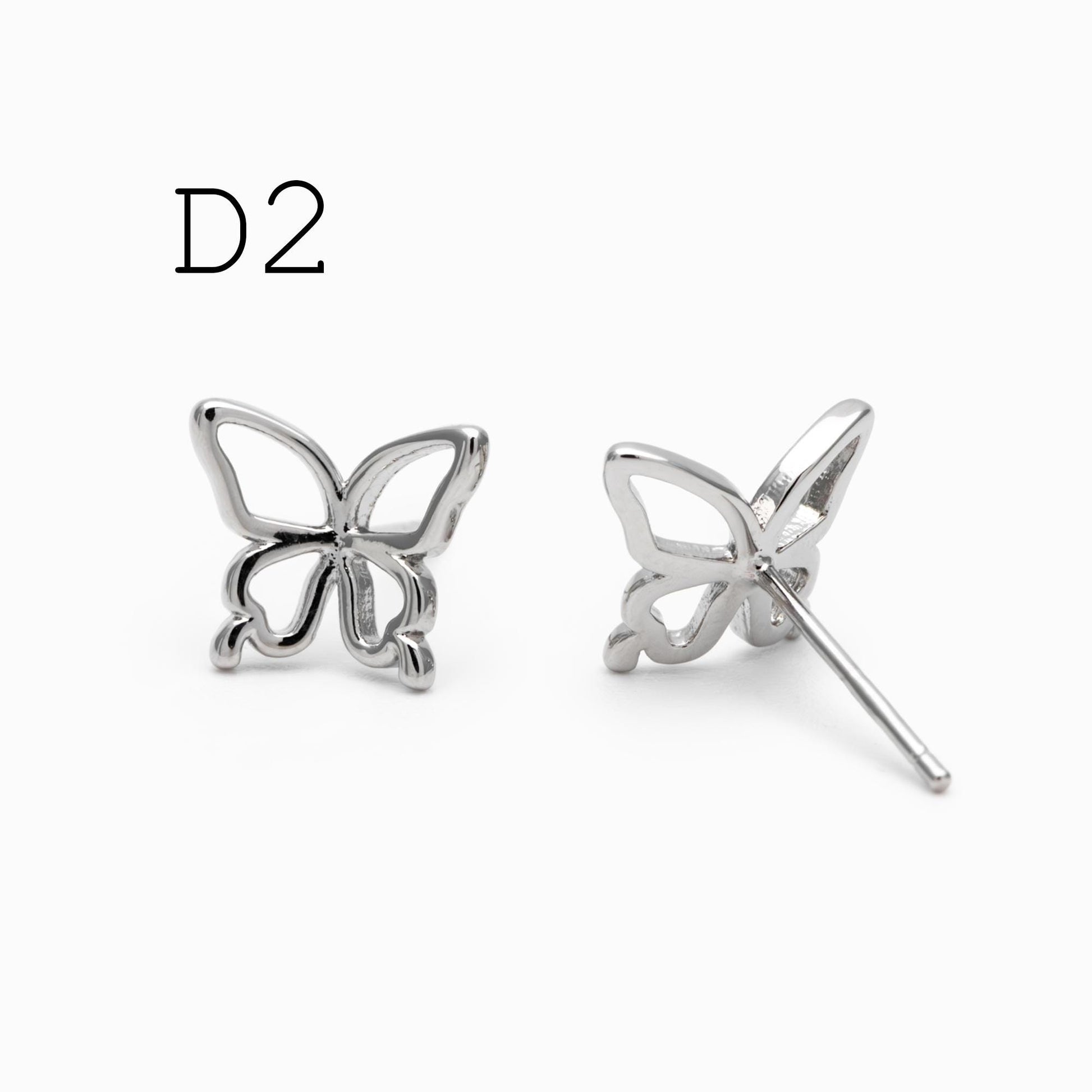 10pcs Gold/ Silver Hollow Flower Butterfly Stud Earrings, Gold/ Rhodium plated Brass, Jewelry Supplies (GB-4323)