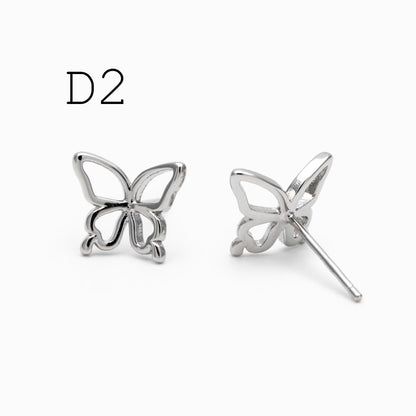10pcs Gold/ Silver Hollow Flower Butterfly Stud Earrings, Gold/ Rhodium plated Brass, Jewelry Supplies (GB-4323)