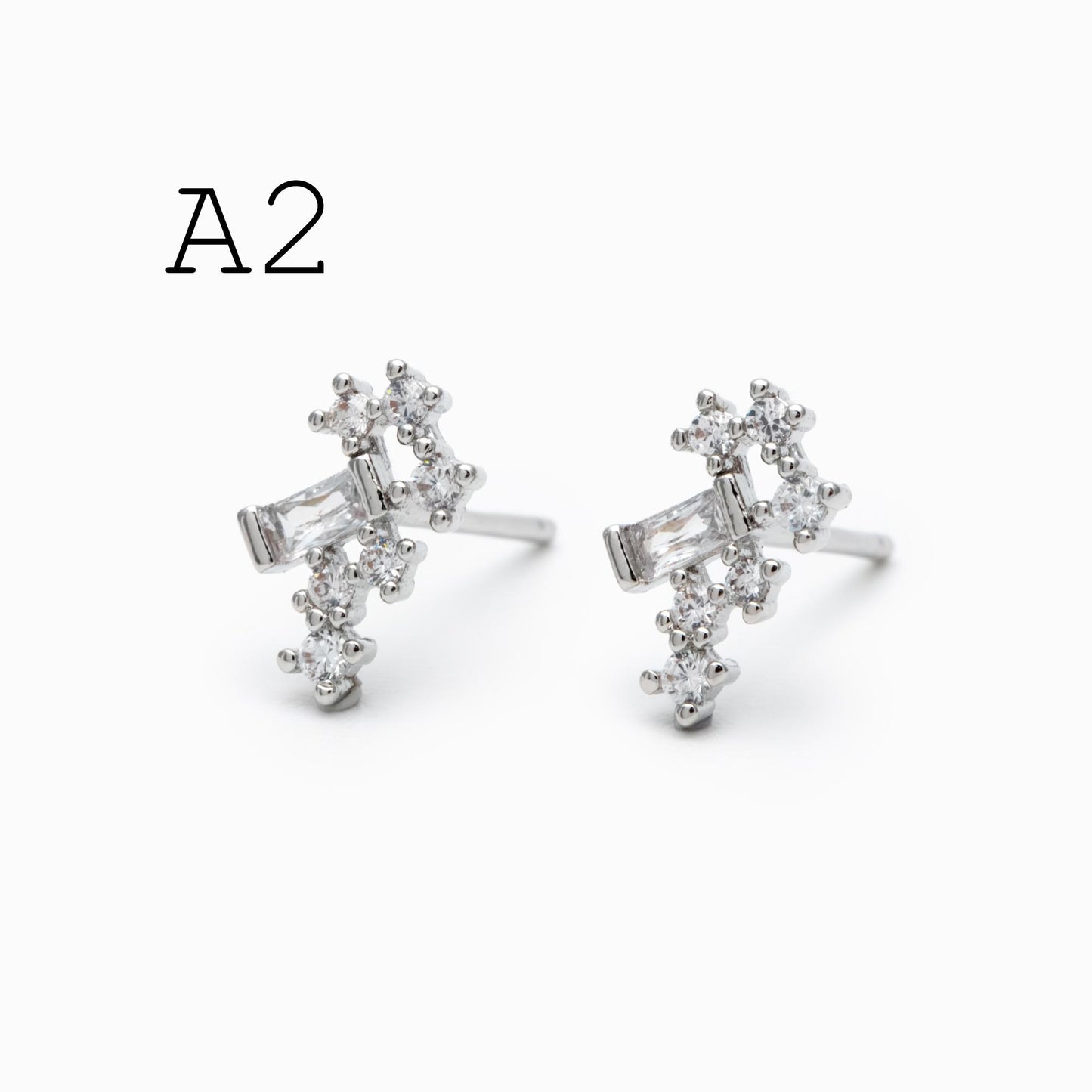10pcs Gold/ Silver Tone CZ Cluster Earrings, Gold/ Rhodium Plated Brass, Dainty Stud Earrings (GB-4335)
